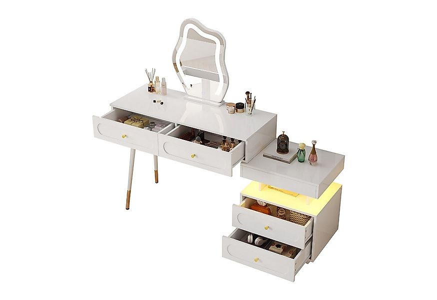 Ulife Schminktisch mit LED-Spiegel und Beleuchtung,mit 4 Schubladen und1 of günstig online kaufen