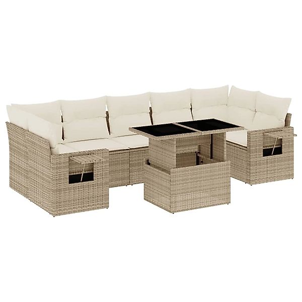 vidaXL 8-Tlg Garten-Sofagarnitur mit Kissen Beige Poly Rattan 3267778 günstig online kaufen