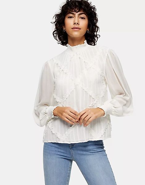 Topshop – Bestickte Bluse in Ecru-Weiß günstig online kaufen