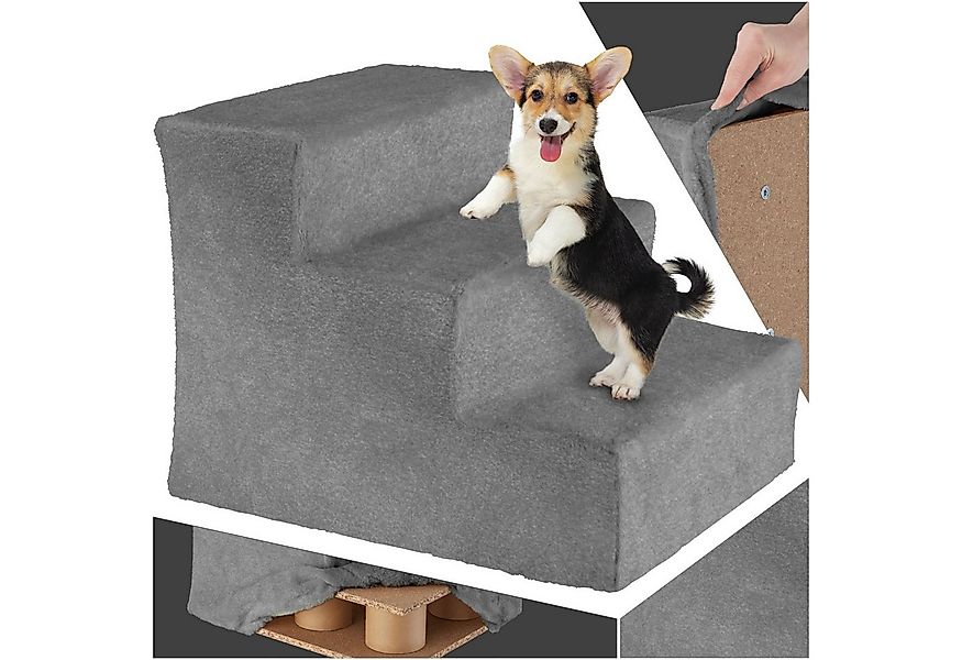 tectake Haustiertreppe Hundetreppe Paw Path mit Plüschbezug 37 x 45 x 34,5 günstig online kaufen