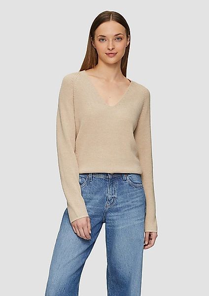 s.Oliver Longpullover Strickpullover Strickpullover mit V-Ausschnitt und Ra günstig online kaufen