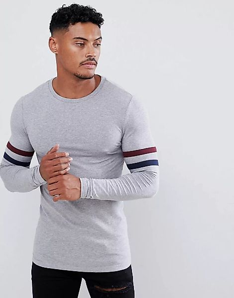 ASOS DESIGN – Langärmliges Muskel-Shirt aus Bio-Baumwolle in Grau meliert m günstig online kaufen