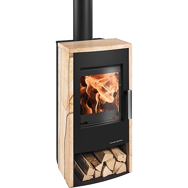 Haas+Sohn Rubus Kaminofen Naturstein Schwarz-Woodstone 6 kW günstig online kaufen