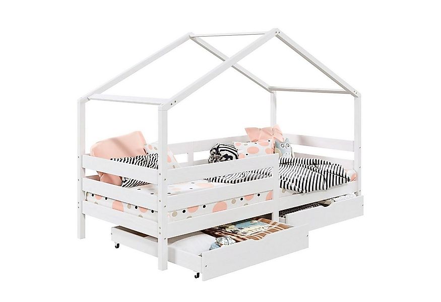 IDIMEX Kinderbett ENA, Hausbett Montessori 90 x 200 Bett Rausfallschutz Kie günstig online kaufen