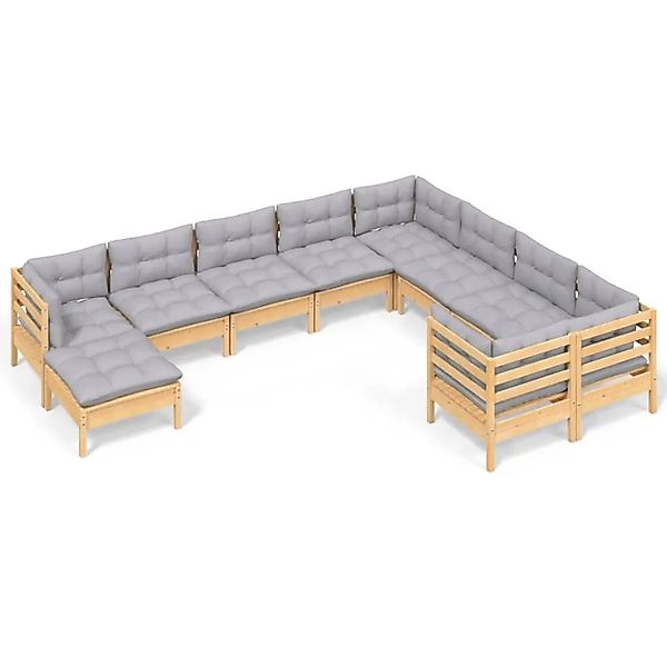 vidaXL 10-Tlg Garten-Lounge-Set mit Grauen Kissen Kiefernholz 3097030 günstig online kaufen