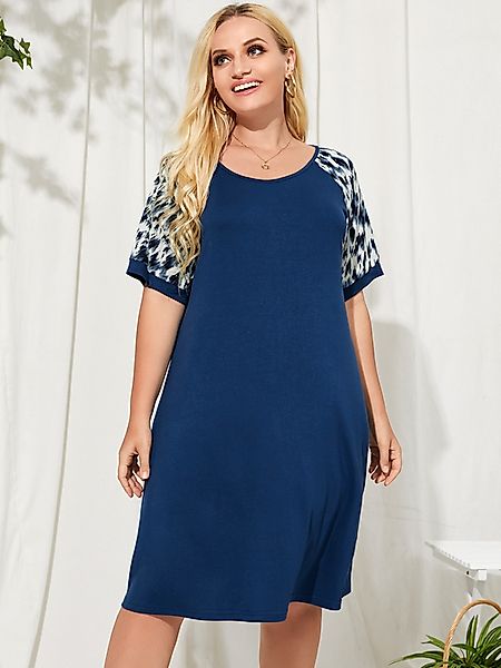 YOINS Plus Größe Rundhals Leopard Patchwork Kurzarm Kleid günstig online kaufen