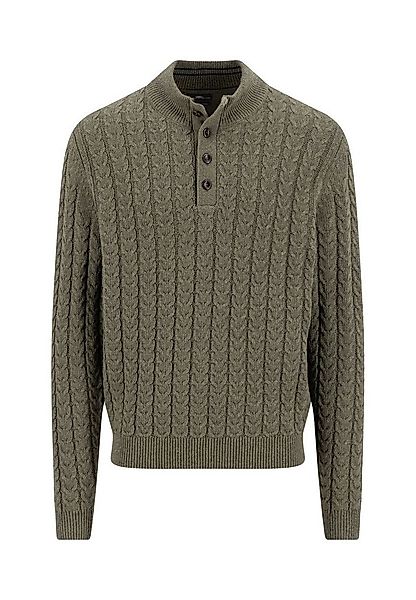 FYNCH-HATTON Troyer Strickpullover mit Zopfmuster und Knopfleiste, Woll-Ant günstig online kaufen
