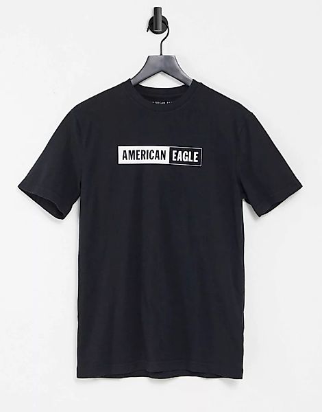 American Eagle – T-Shirt mit kastenförmigem Logo vorn in Schwarz günstig online kaufen