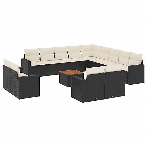 vidaXL 14-Tlg Garten-Sofagarnitur mit Kissen Schwarz Poly Rattan 3224397 günstig online kaufen