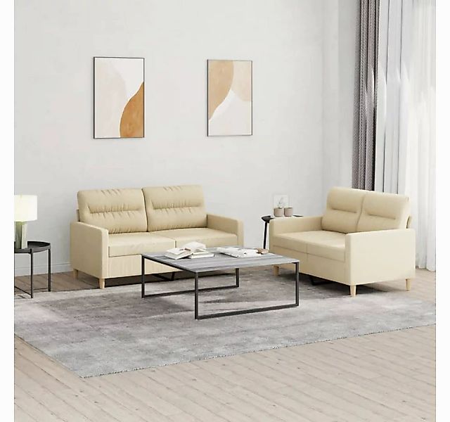 vidaXL Sofa, 2-tlg. Sofagarnitur mit Kissen Creme Stoff günstig online kaufen