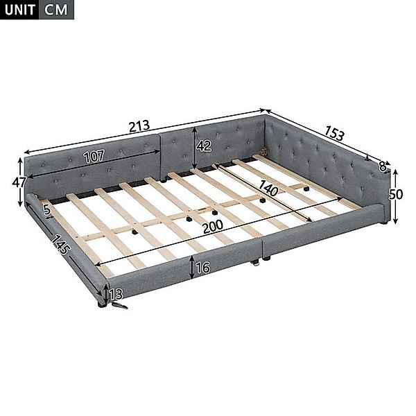 Flieks Polsterbett, LED Daybett Schlafsofa Doppelbett Tagesbett 140x200cm m günstig online kaufen
