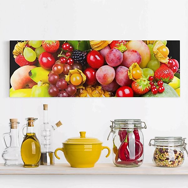 Leinwandbild Küche - Panorama Colourful Exotic Fruits günstig online kaufen