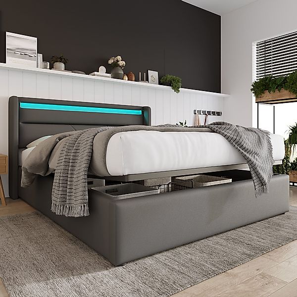 STILVORA Polsterbett Jugendbett 160x200 mit LED,Stauraumbett günstig online kaufen