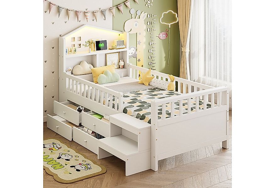 REDOM Kinderbett mit Sicherheitsgitter, vier Schubladen & LED-Beleuchtung ( günstig online kaufen