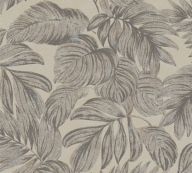 Bricoflor Tapete Beige Silber Palmenblätter Vliestapete mit Schimmer Effekt günstig online kaufen
