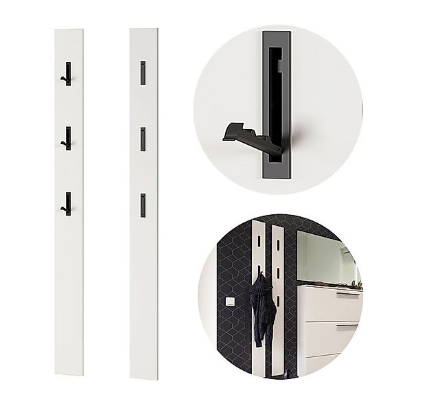 Lomadox Garderobenpaneel UTRERA-01, Schmales mit Klapphaken in Weiß, B/H/T: günstig online kaufen