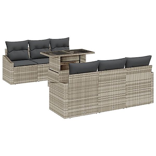 vidaXL Loungesofa 7-teiliges Garten-Sofa-Set mit Kissen in Hellgrau und Pol günstig online kaufen