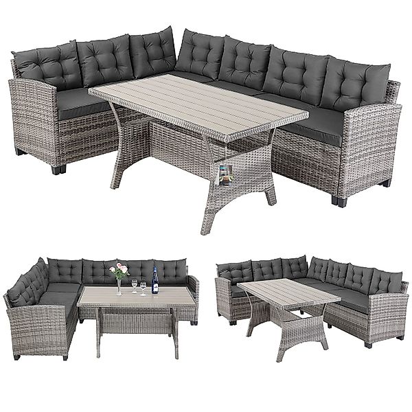 Polyrattan Ecklounge Lissabon Grau/Anthrazit inkl Kissen günstig online kaufen