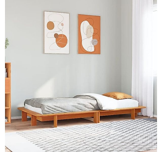 vidaXL Bett, Massivholzbett ohne Matratze Wachsbraun 100x200 Kiefernholz günstig online kaufen