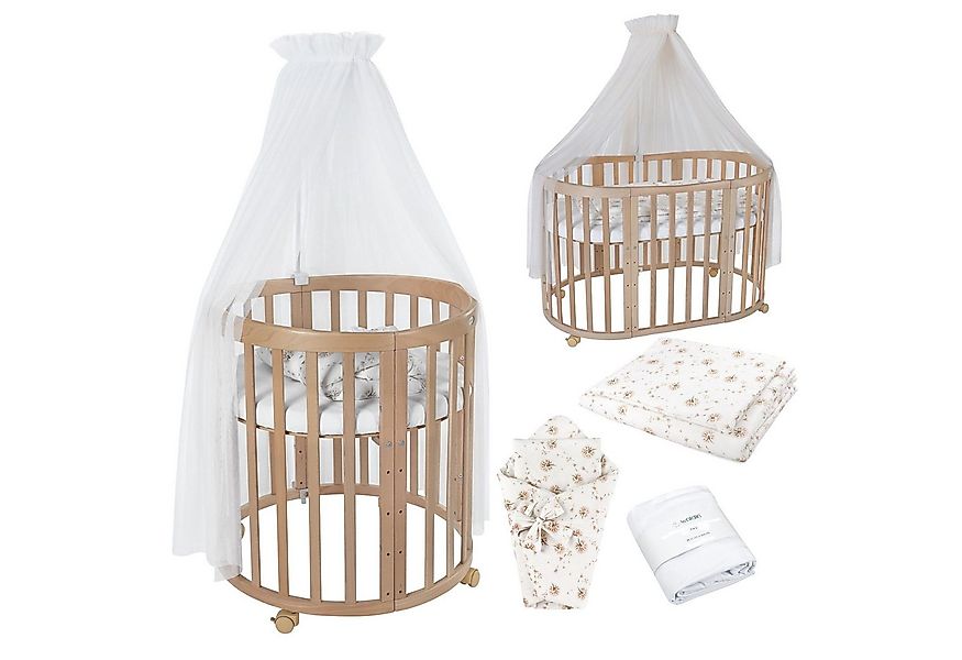 Waldin Babybett Mobiles Babybett OWAL aus Holz 7in1 mit Matratze, mitwachse günstig online kaufen