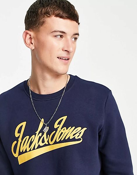 Jack & Jones – Sweatshirt in Marineblau mit großem Logo günstig online kaufen