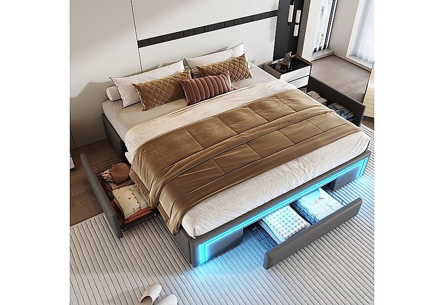 Merax Polsterbett (1-tlg), Plattformbett Doppelbett 180x200cm mit LED & 3 S günstig online kaufen