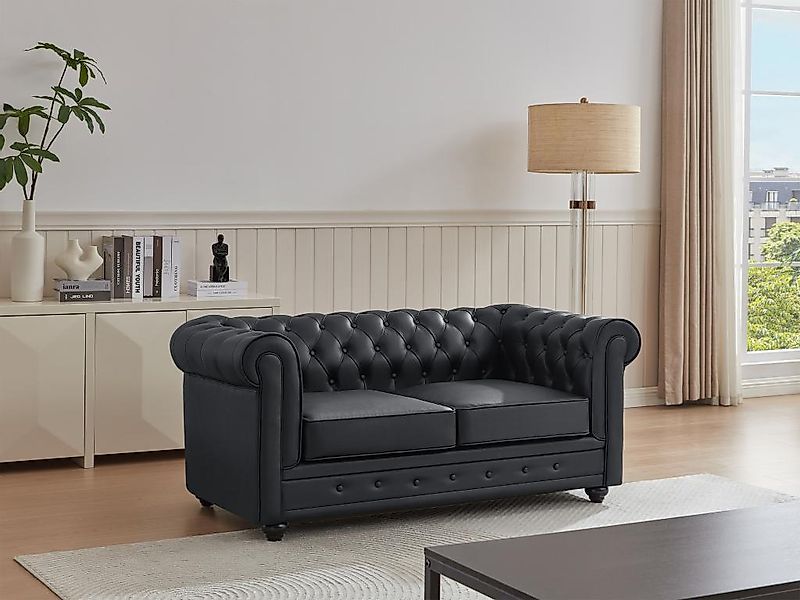 Ledersofa 2-Sitzer - Büffelleder - Schwarz - CHESTERFIELD günstig online kaufen