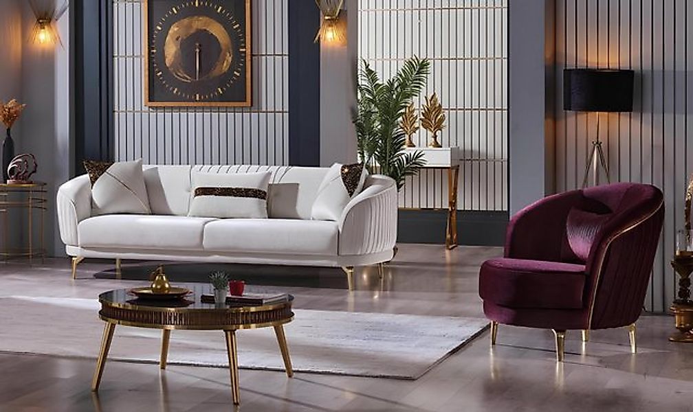 Xlmoebel Sofa Wohnzimmermöbel-Set mit eleganten Edelstahlfüßen: Dreisitzer- günstig online kaufen