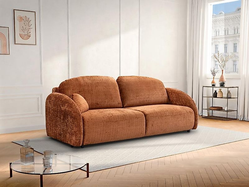 3-Sitzer-Sofa mit Schlaffunktion - Stoff Chenille - Terrakotta - AVOLINE günstig online kaufen