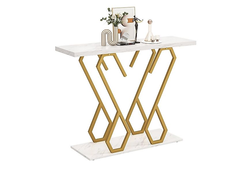 COSTWAY Konsolentisch, Marmor schmal, Metallrahmen in Schmetterlingsform Go günstig online kaufen