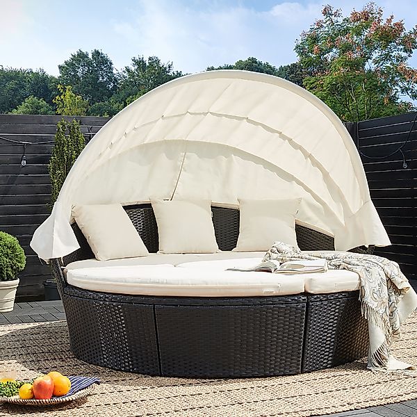 Casaria Sonneninsel Schwarz, 185cm Sonnenliege Polyrattan günstig online kaufen