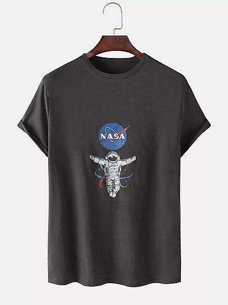 Herren Astronaut Chest Print Einfarbig Loose Light O-Neck T-Shirts günstig online kaufen