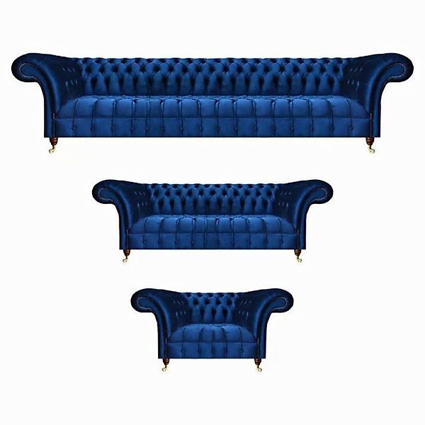 JVmoebel Chesterfield-Sofa Neu Sofa Set 3tlg Luxus Blau Komplett Chesterfie günstig online kaufen