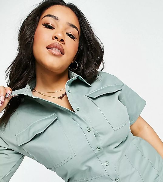 Missguided Plus – Utility-Hemdkleid in Grün günstig online kaufen