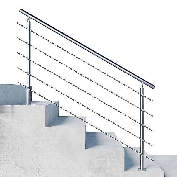 Duschparadies Edelstahl Geländer 180 cm mit 5 Querstäben für Innen und Auße günstig online kaufen