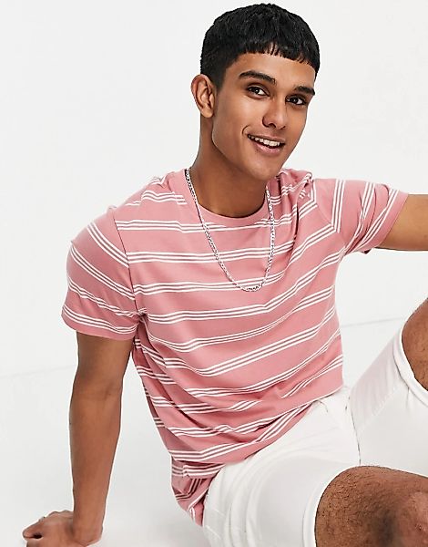 New Look – Gestreiftes T-Shirt in Rosa günstig online kaufen