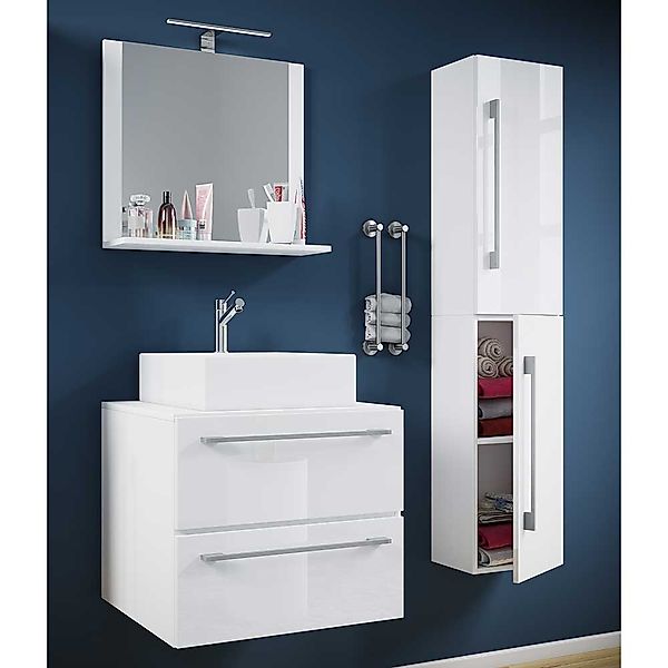 Badezimmermöbel Set Wandmontage in Weiß melaminbeschichtet (dreiteilig) günstig online kaufen