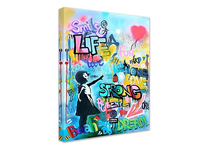 Leinwando Gemälde Leinwand Banksy Mädchen mit Herz Strong Graffiti Gemälde günstig online kaufen