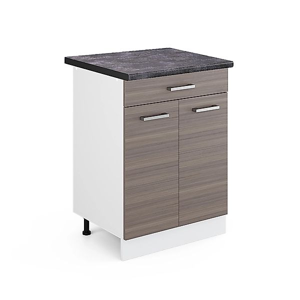 Vicco Küchenunterschrank R-Line Grau/Weiß 60 cm mit Schublade AP Eiche günstig online kaufen