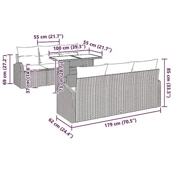 vidaXL Garten-Sofa-Set mit Kissen 7-Tlg Beige Poly Rattan 3348566 günstig online kaufen