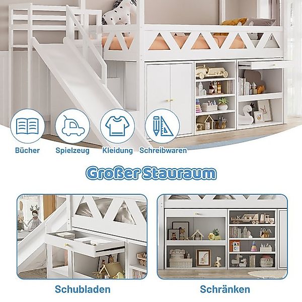FUROKOY Etagenbett 90x200cm Kinderbett mit Rutsche und Treppen, (Weißes Mas günstig online kaufen
