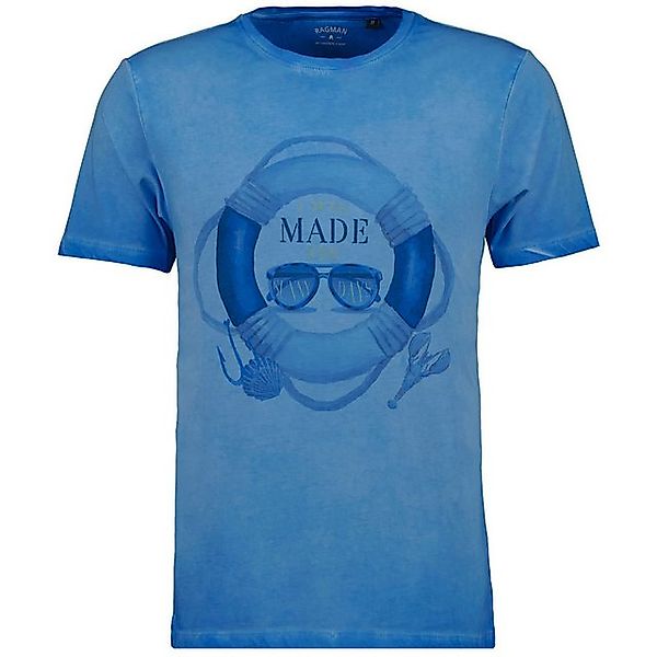 RAGMAN Rundhalsshirt Große Größen T-Shirt blau Frontprint Sonnenbrille Ragm günstig online kaufen