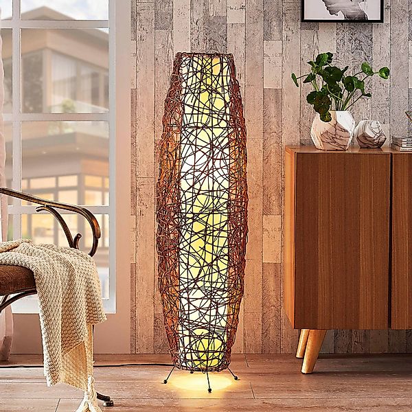 Lindby Stehleuchte Nias, Höhe 111 cm, Rattan, Textil günstig online kaufen