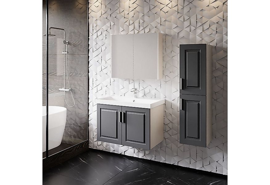 Karen Badmöbel-Set Badmöbel Set Arin Anthrazit 80, (Komplett-Set, 3-Teilig günstig online kaufen