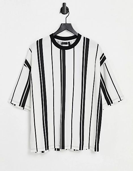 ASOS DESIGN – Gestreiftes Oversize-T-Shirt in Ecru und Schwarz-Weiß günstig online kaufen