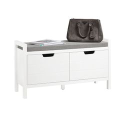 SoBuy Schuhbank mit Sitzfläche Sitzbank aus MDF 91x51x30cm Weiß-Grau FSR63- günstig online kaufen