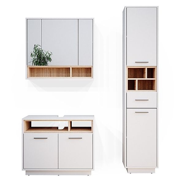 Vicco Badmöbel-Set Beatrice, Weiß/Sonoma, 3 Teile, günstig online kaufen