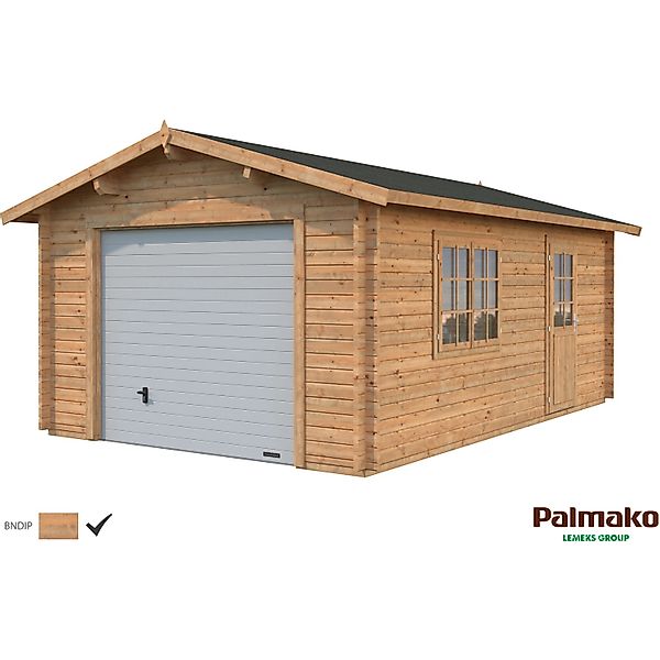 Palmako Holzgarage Roger mit Sektionaltor Braun tauchgrundiert 360 cm x 550 günstig online kaufen