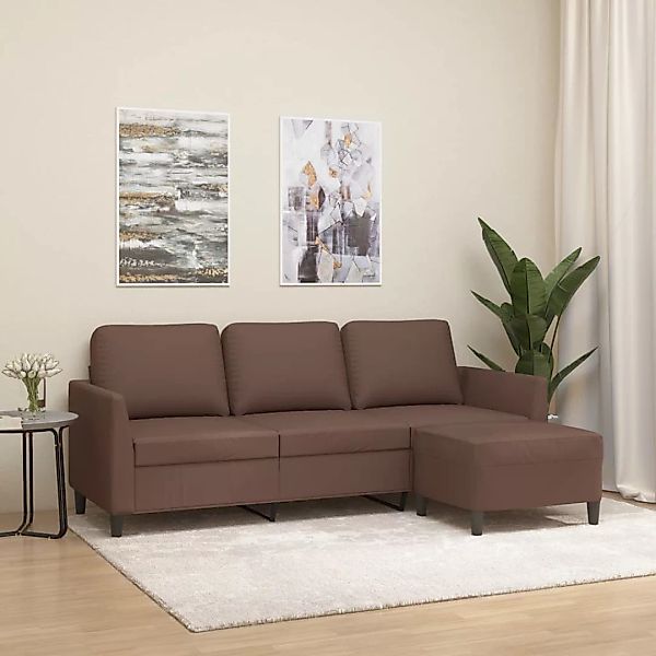 Vidaxl 3-sitzer-sofa Mit Hocker Braun 180 Cm Kunstleder günstig online kaufen
