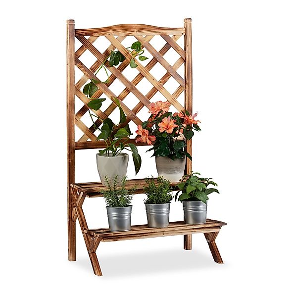 relaxdays Blumenständer Blumentreppe mit Rankgitter gebrannt, günstig online kaufen